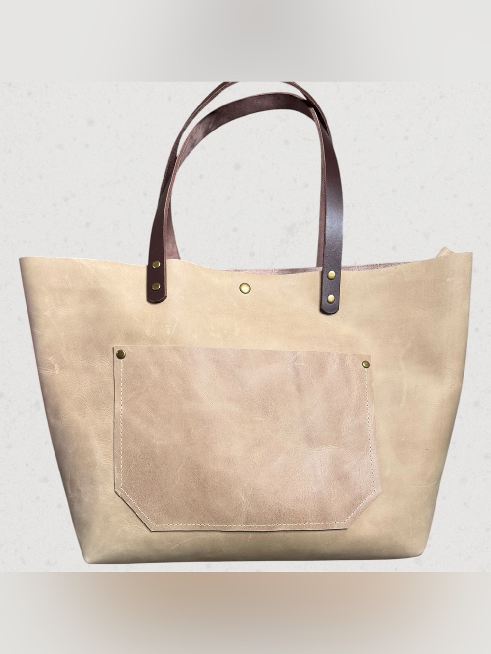 Extra Large Full Grain Tote in Sand with Dark Brown Handles